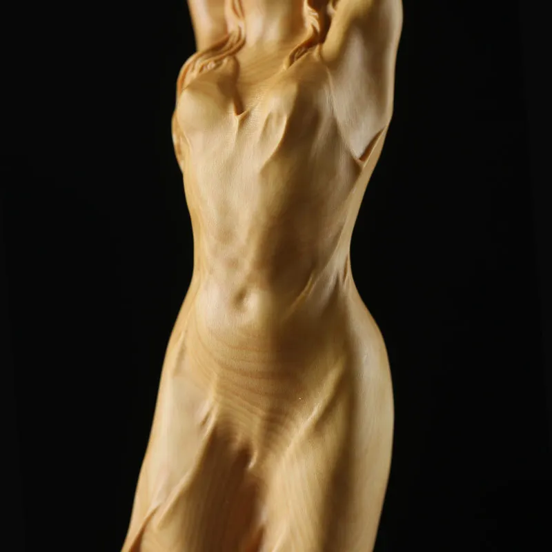 

New Wood Chinese Style HD Beauty Female Statue Sculpture Art Handmade Boxwood Carving Fairy Miniature Decoration Crafts 23cm