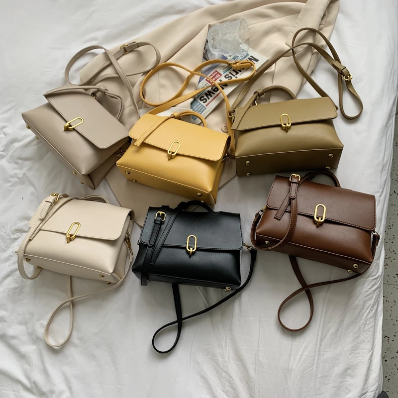 

Fashion Knotted Women Top Handle Bag Turn Lock Small Female Tote Simple PU Leather Work Ladies Shoulder Crossbody Bags 6 Colors