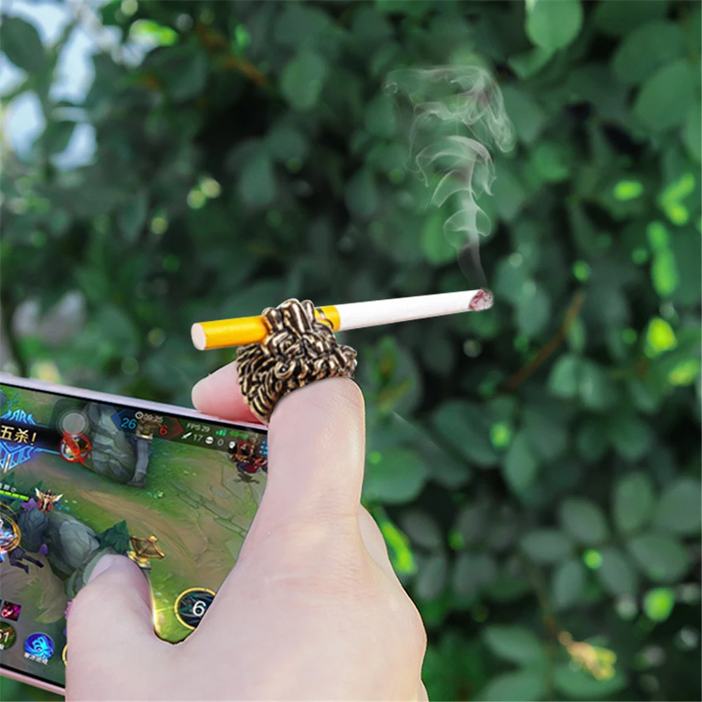 

Portable Retro Lion Head Cigarette Hand Holder Men's Finger Clip Washable Reused Ring Rack For Regular Smoking Accessories Tools
