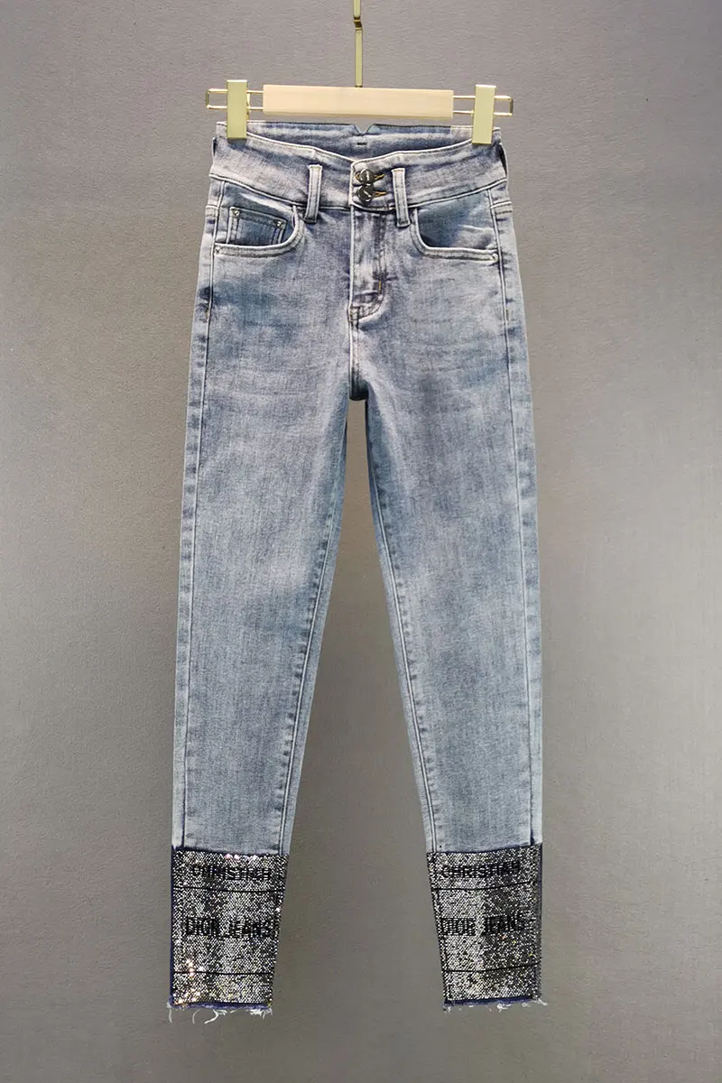 

2021 Spring New Denim Pants for Women Cotton Elastic High Waist Slim Pencil Pants Female Street Jeans Woman Sexy Jeans Trouser