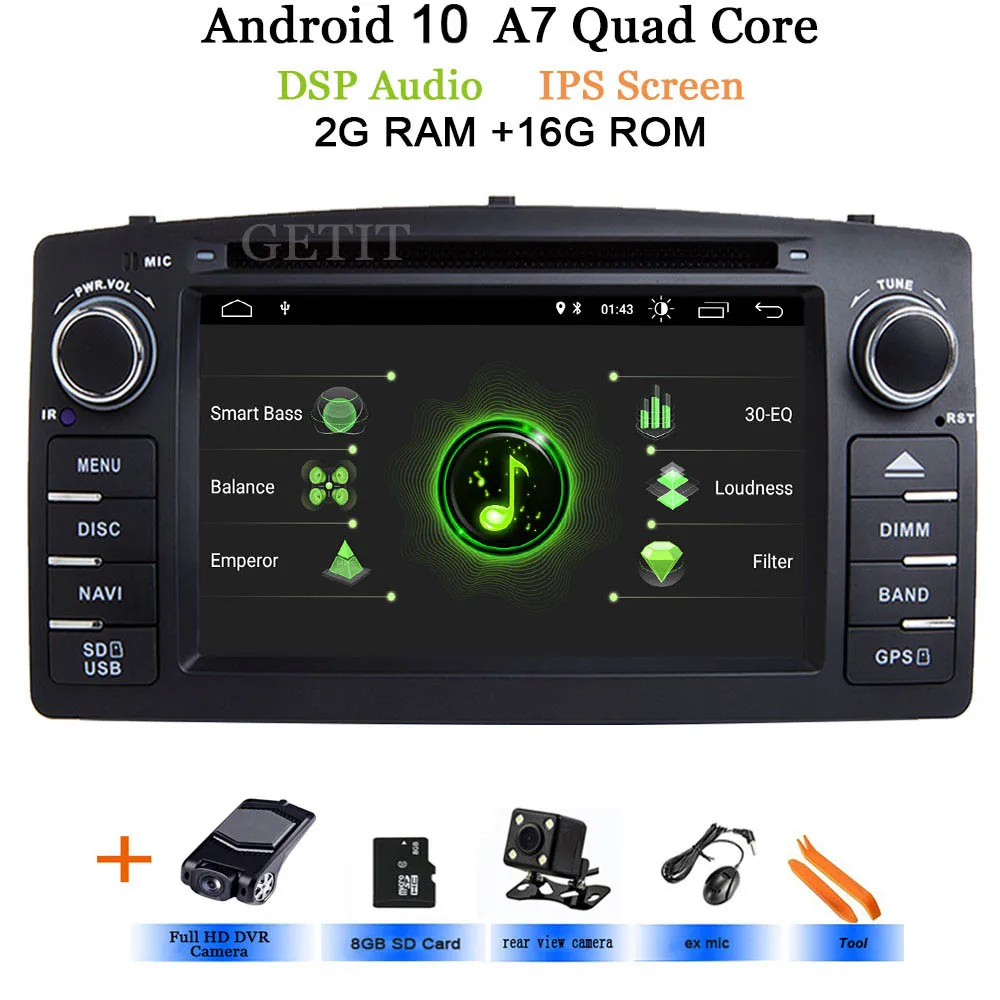 DSP чип ips экран Android 10 автомобильный DVD мультимедийный плеер для Toyota Corolla E120 BYD F3 с wifi BT стерео радио gps - Цвет: DSP-IPS 2G-Rear DVR