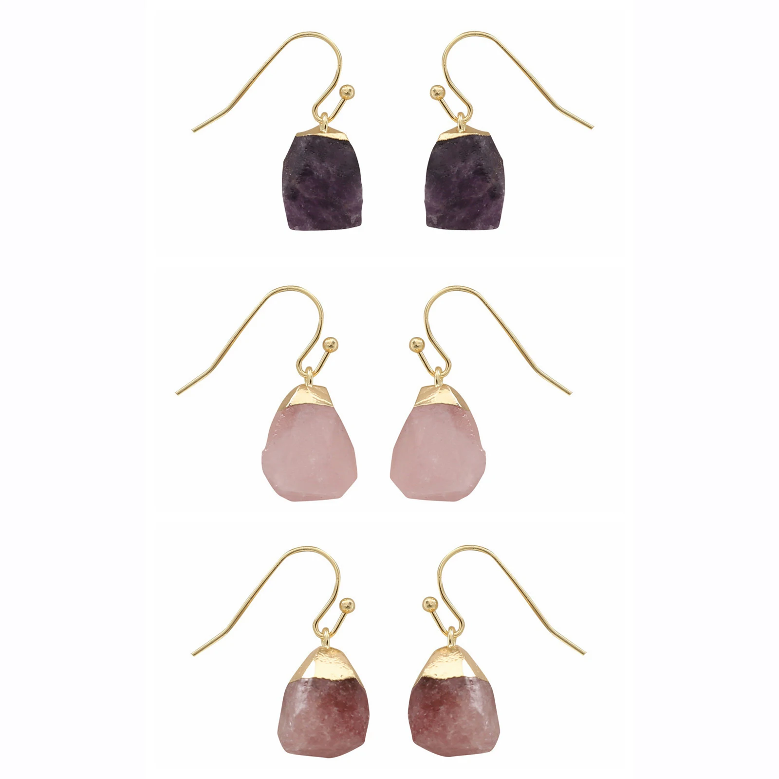 JOYA 3 пары натуральный шероховатый сырой кристалл висячие серьги модные Висячие