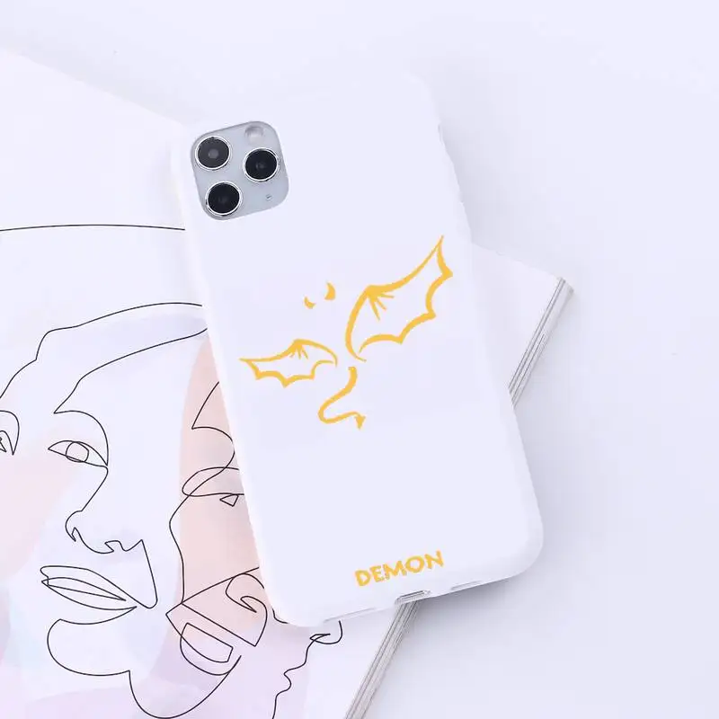 

Demon Angel Couple BFF Cartoon Phone Case White Candy Color for iPhone 6 7 8 11 12 s mini pro X XS XR MAX Plus