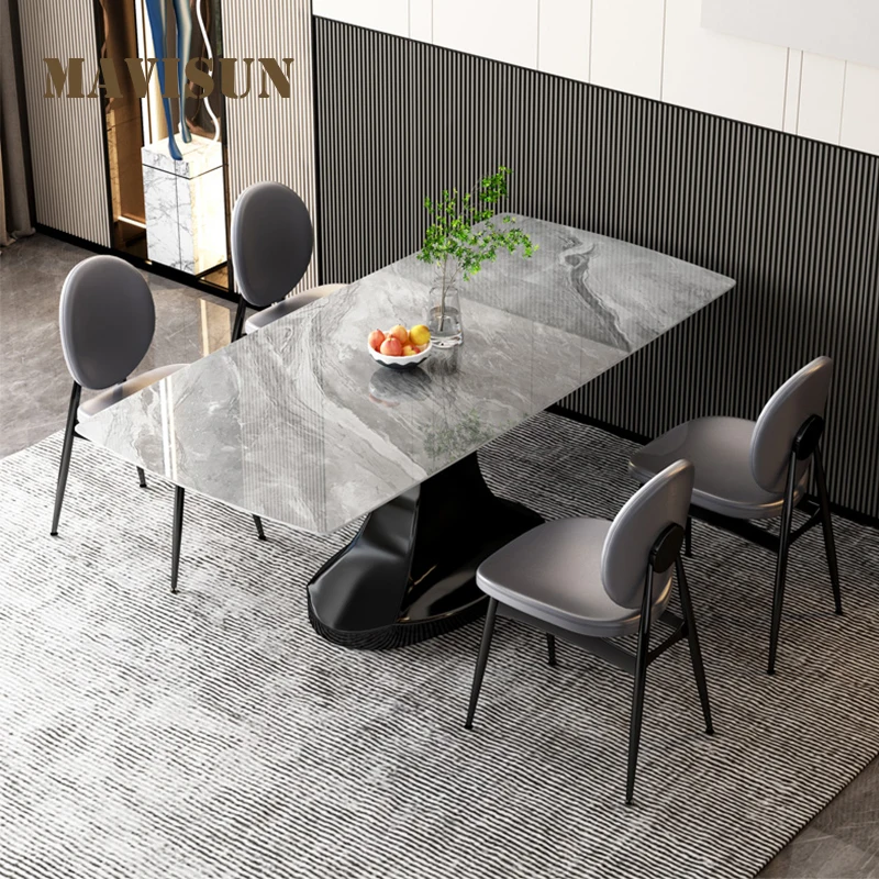 

Nordic Light Luxury Rock Board Dining Table And Chair Combination Italian Style Home Small Apartment Rectangular Living Room