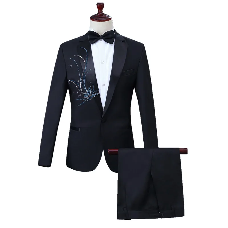 Мужской приталенный пиджак с кристаллами комплект для хора группа сцены певец и