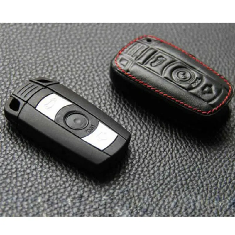 

3 Buttons Remote Bag FOB Holder Leather Remote Car Key Cover Case Shell For BMW
