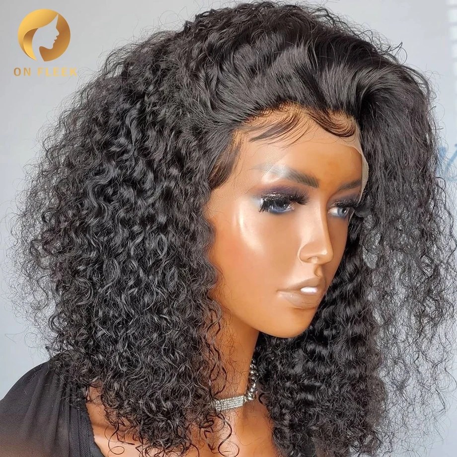 Short Bob Lace Front Wig Brazilian Jerry Curly Human Hair Pre plucked Baby Hair 