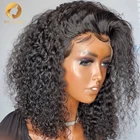 Jerry Curly 13x 4 парик с кружевной передней частью, глубокая волна, бразильские волосы, предварительно выщипанные, прозрачный Боб, парик с кружевной передней частью, человеческие волосы, парики для женщин