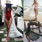 Женский купальник, накидка на бикини, Летняя Сексуальная Пляжная накидка, кружевное цветочное кимоно, Длинная блузка, элегантный однотонный пляжный купальный костюм