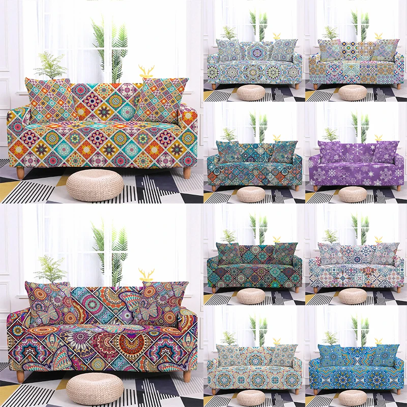 

Printed Mandala Sofa Silpcover Cover Sectional Fully-wrapped Couch Cover All-inclusive Elastic Sofa Protector for Living Room