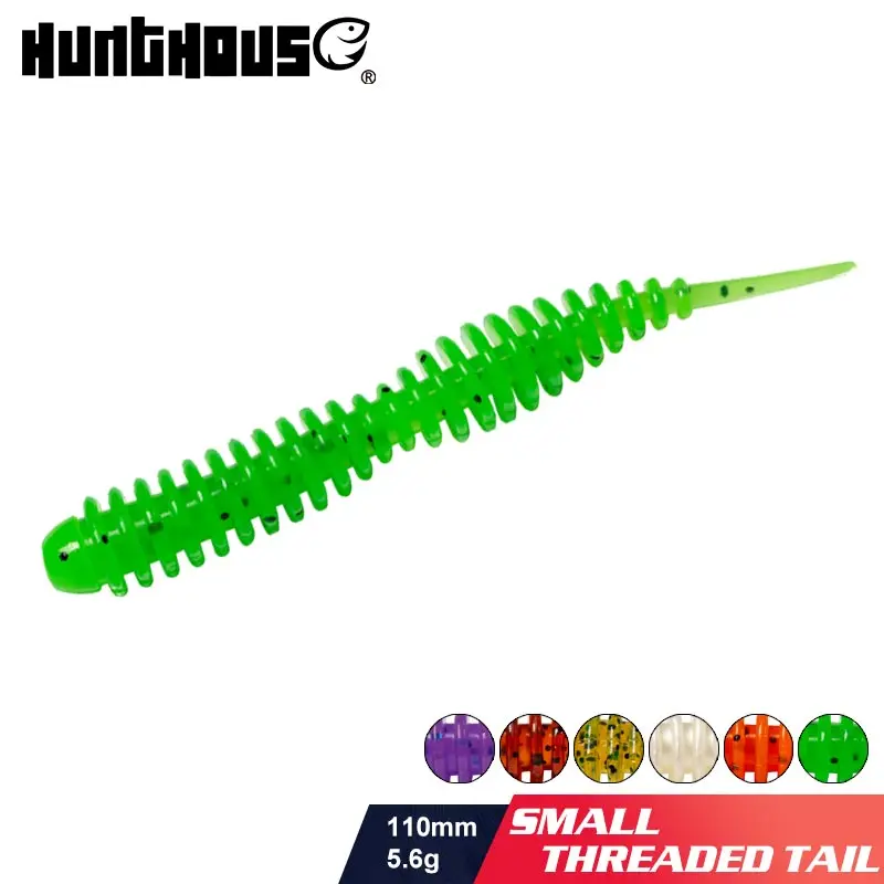 HuntHouse fishing Small spiral tail soft lure silicone shad wobbler swimming bait LW237 110mm/5.6g 5PCS jig head bass pike Pesca