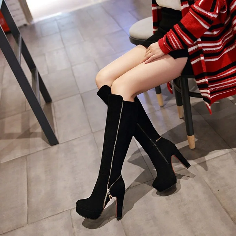 XJRHXJR Size 32-47 Woman Autumn Winter Motocycle Boots Women Fashion Thick High Heels Long Ladies Knee Platform | Обувь