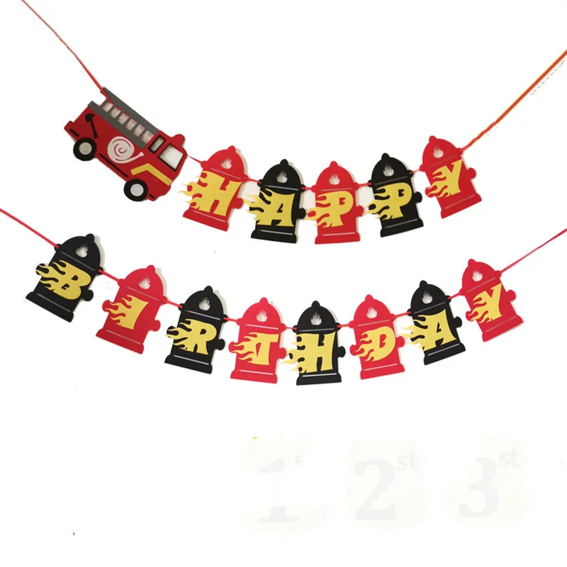 Fired Up Fire Truck Theme Happy Birthday Banner Firefighter Engine Garland Bunting for Kids Boys party Decorations|Флажки вымпелы и