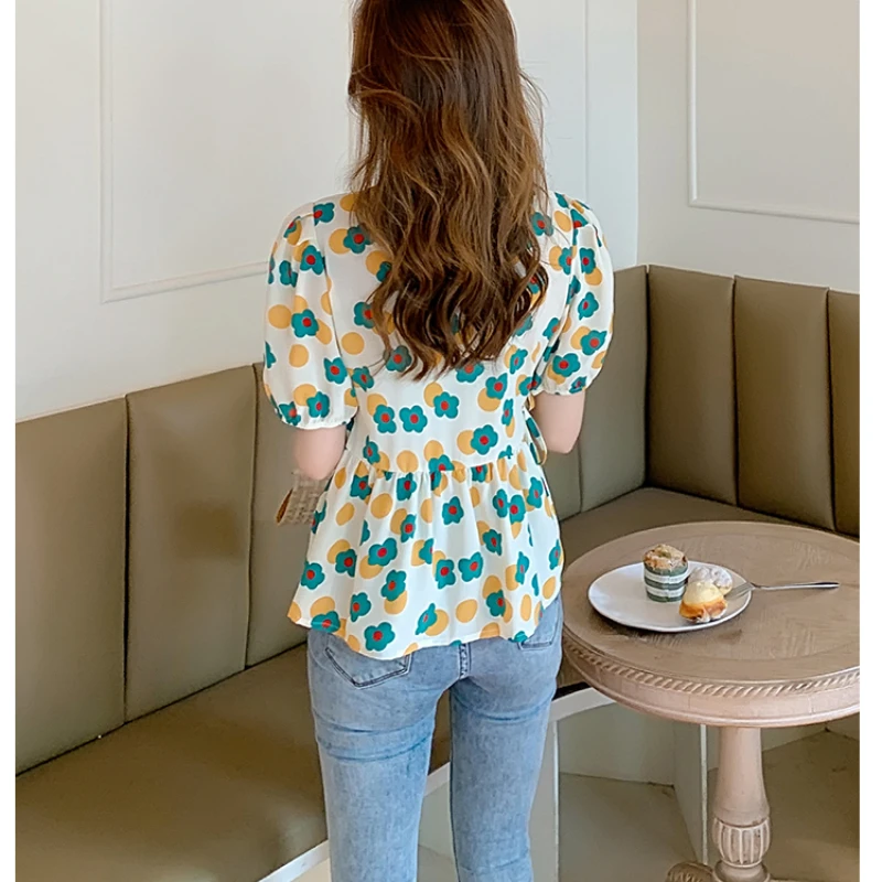

S-3XL 2021 New Korean Fashion Chiffon Accept Waist Summer Casual Short Sleeve Blouse Tops for Women Office Lady Clothes