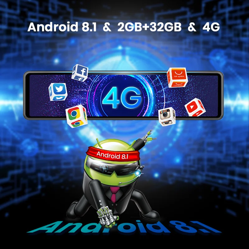 Автомобильный видеорегистратор зеркало заднего вида Junsun A103 Android 8 1 2 ГБ + 32 12