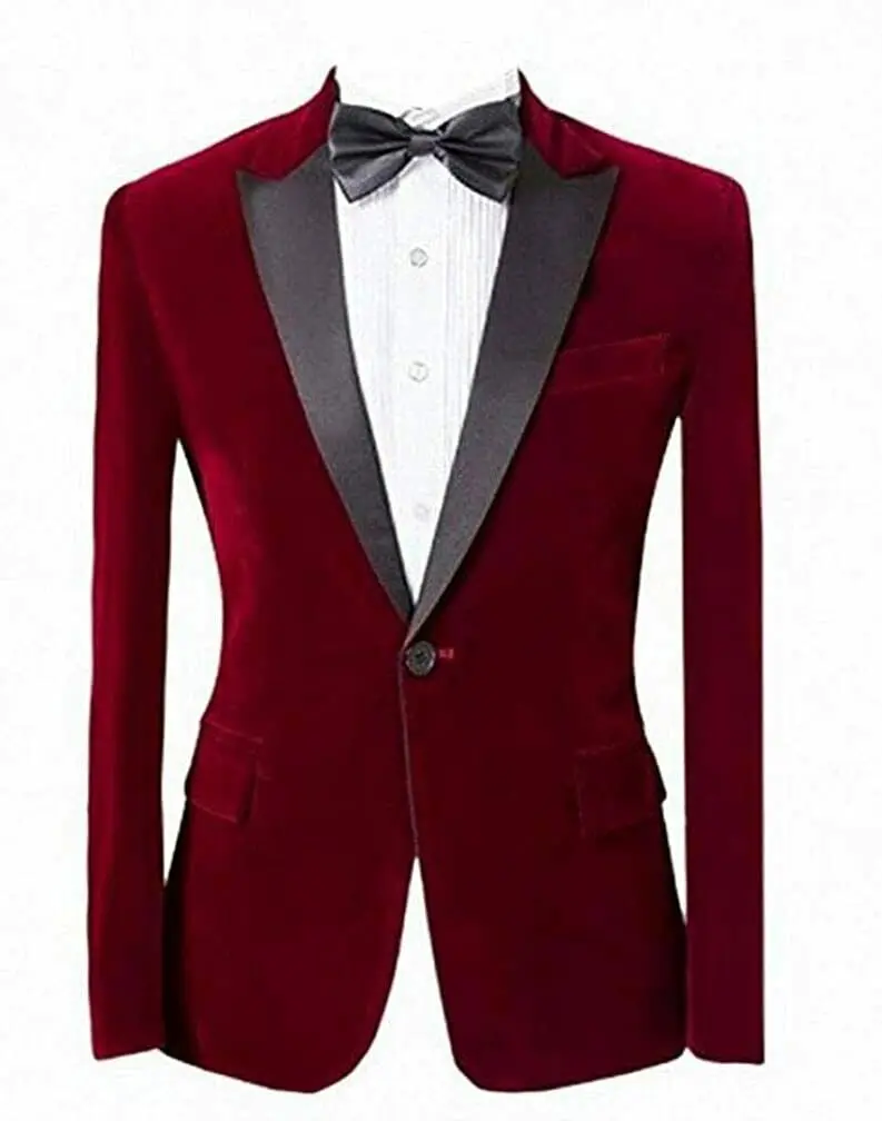 Костюм мужской красный бархатный на одной пуговице 2 предмета (пиджак и брюки)