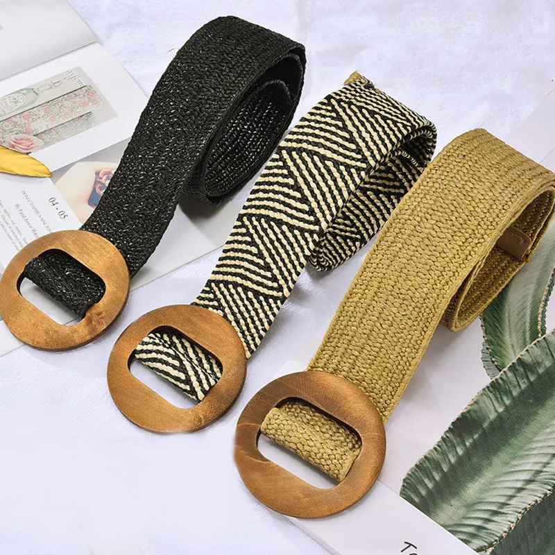 

Fashion Round Buckle Belt Women Casual Braided Waist Belts Elastic Waist Strap Unisex Woven Belts Wide Waistband Dress Coat Gift