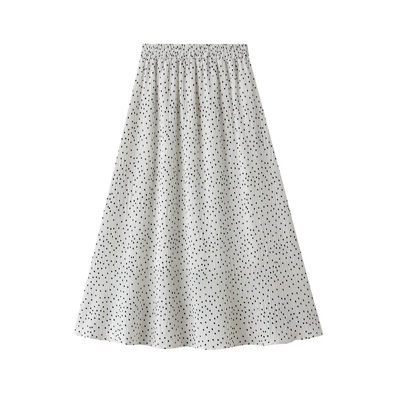 

Polka Dot A-Line Skirt Women Vintage High Waist Midi Skirt Female Spring Summer Korean Style White All-Match Long Skirt Lady