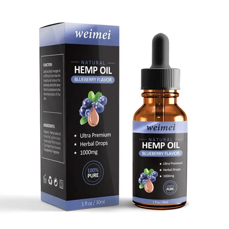 

30ml Natural Blueberry Flavor Hemp Essential Oil 1000MG CBD Herbal Drops Relieve Stress Facial Body Skin Care Help Sleep
