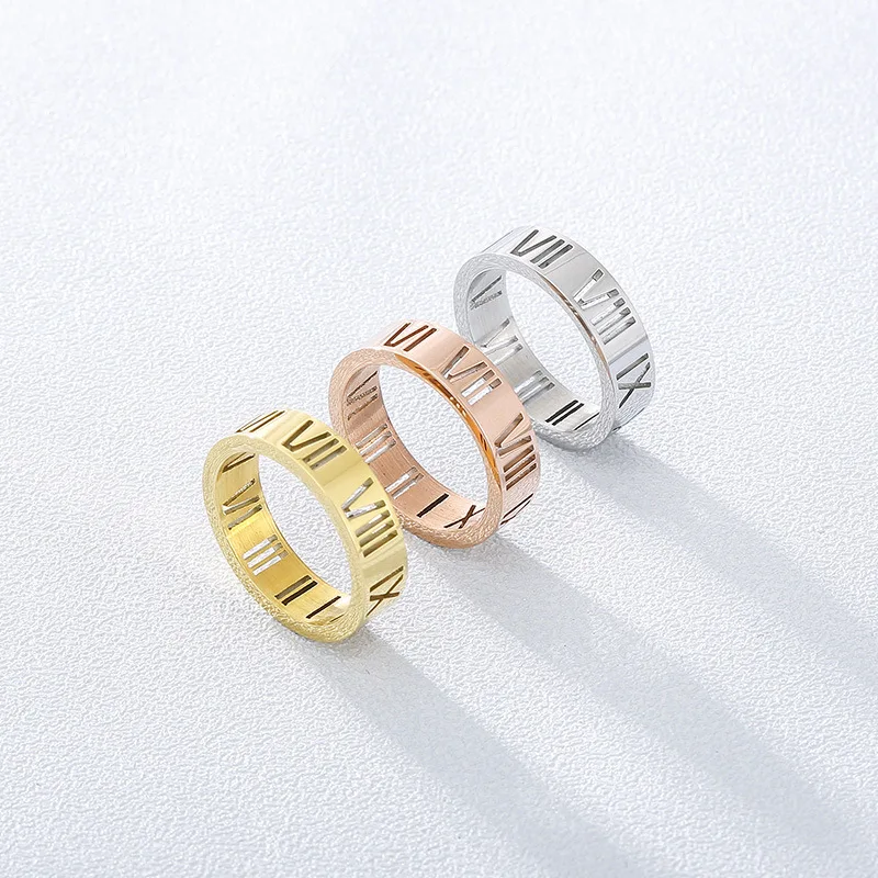 

Roman Numerals Engagement Wedding Rings For Women Stainless Steel S Rose Gold Ladies Luxury Ring Bohemian Jewellery
