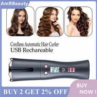 automatic hair curler cordless usb recharging temperature adjustable lcd display automatic curling curls waves