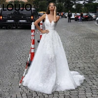 luojo boho wedding dress with detachable skirt v neck appliques bohemian wedding gown white ivory lace bridal dress