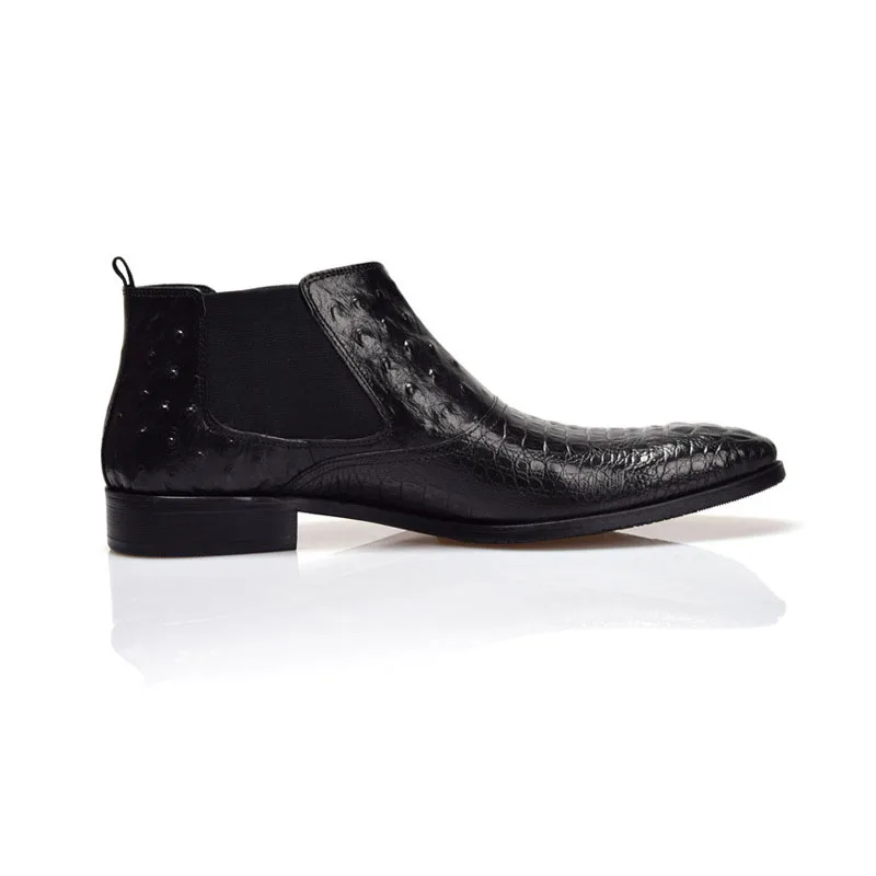 

Embossing Pattern Slip On Men Chelsea Boots Genuine Leather Male Shoes Wedding Party Shoes Ankle Casual Short Boots Men B139