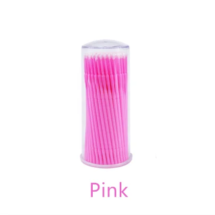 Pink 100 шт./упак. микро щетки одноразовые Microbrush аппликаторы для ресниц для наращивания удалить накладные ресницы ватный тампон - Цвет: Pink
