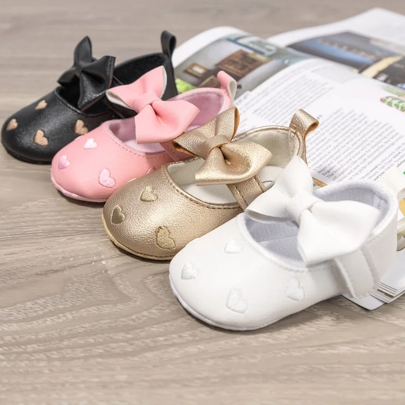 

New Baby Girl Shoes Pink Bow-knot Heart Velcro Anti-slip Soft Sole Newborns Princess Shoes First Walkers Infant Baby Shoes