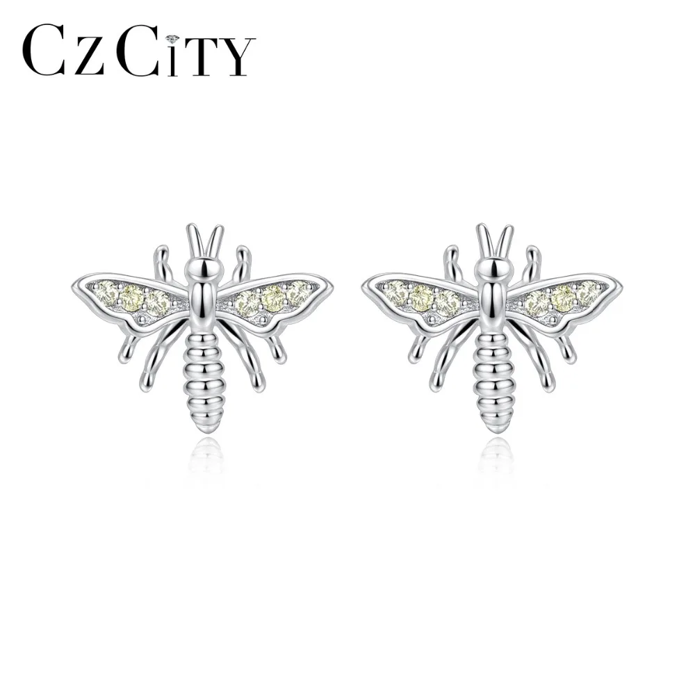 CZCITY 100% 925 стерлингового серебра гвоздики Пчелка серьги для женщин с милыми