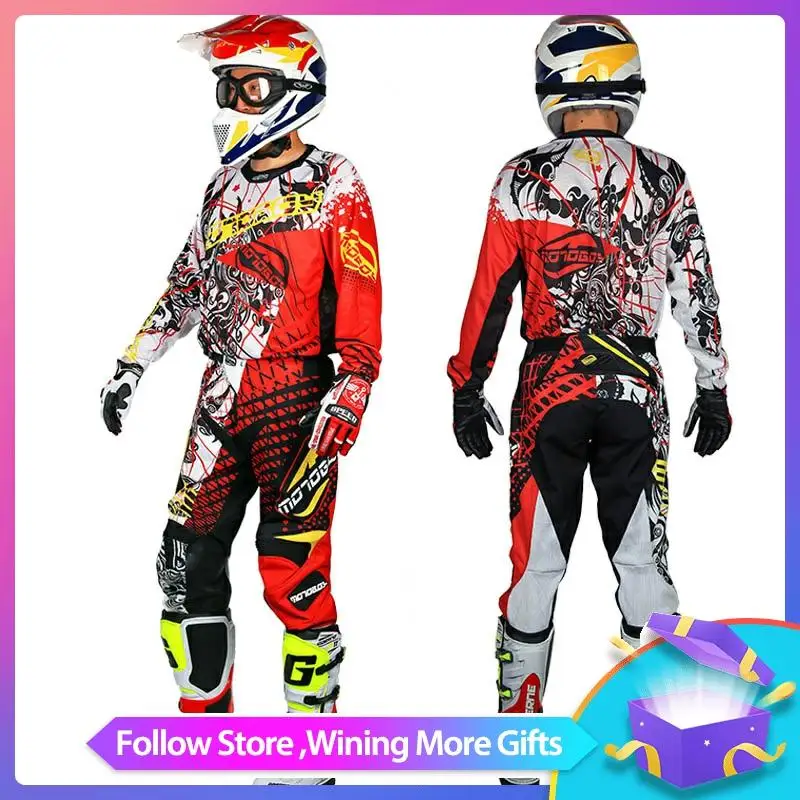 new Motoboy men's professional offroad motocross racing polyester Sports  jersey Tshirt and pant suit set with colored printing