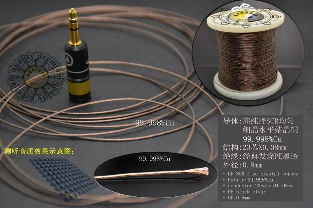 

7N high purity single crystal occ copper PE black transparent 23 core OD:0.8mm