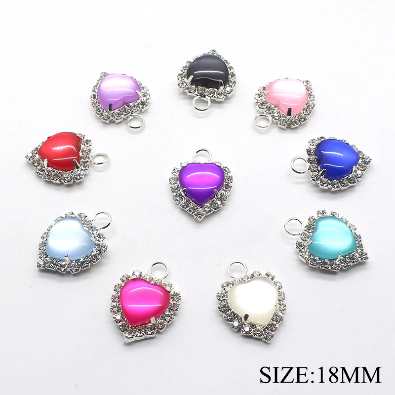 

10pcs/lot18mm mixedCat eye metal decoration accessories fashion charm heart-shaped pendant flat button