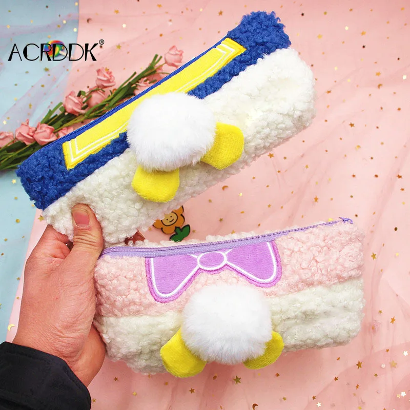 

Cute Tail Plush Pencil Pen Pouch Faux Fur Lightweight Large Capacity Stationary Cosmetics Bags for Students Girls DF