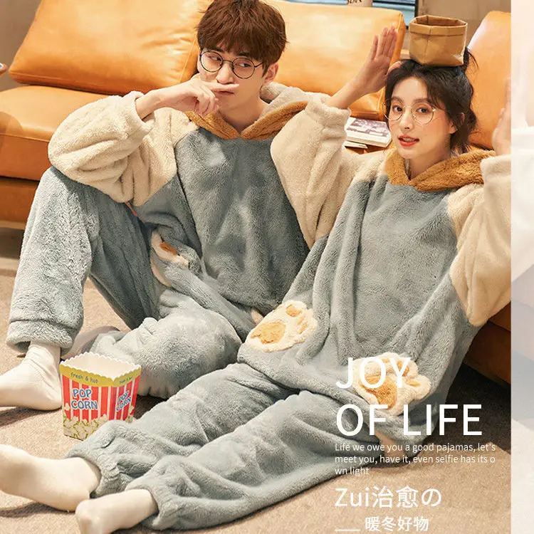 New Fall and Winter Couples Pajamas Coral Velvet Korean Version of The Student Cute Thickened Facecloth Loungewear Suit Pajamas