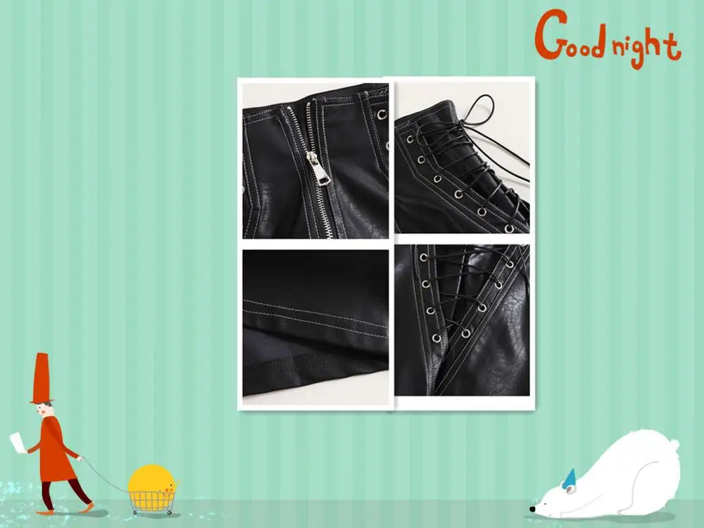 Kpop Faux Leather Shorts Europe And America Fashion New Black Wild Bandage Girls High Waist A-line PU Short | Женская одежда