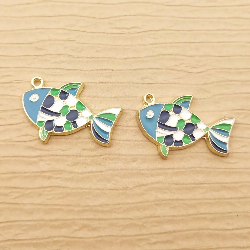 

10pcs 17x25mm enamel fish charms for jewelry making crafting fashion earring pendants bracelet necklace charms diy finding