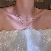 imitation pearl necklace female 2021 new super fairy double layered clavicle chain light luxury