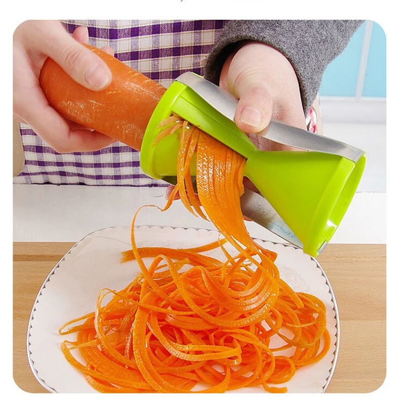 Многофункциональный спиральный нарезчик из нержавеющей стали для овощей и фруктовов с измельчителем и воронкой для нарезки в кухонной технике.