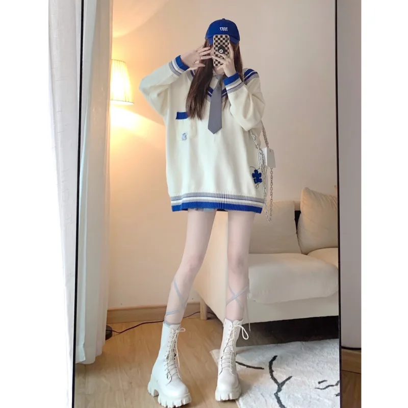 Имитация двух свитеров Женская шикарная винтажная корейская модная