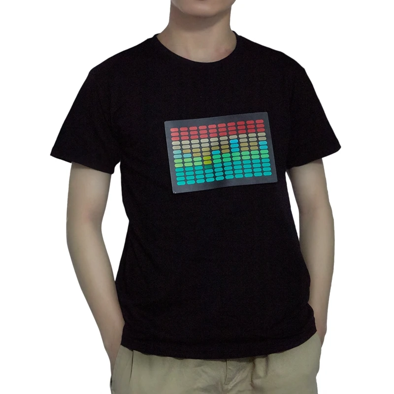 Hot HG-Men Sound Activated Led T-Shirt Light Up Flashing Rock Disco Equalizer Short Sleeve T Shirt | Спорт и развлечения
