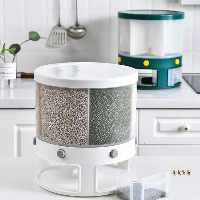 D08D 10Kg Kitchen Food Storage Container Rotating Cans for bulk Cereals Moisture Insect Proof Grain Organizer Box 6-Grid Rice | Дом и сад