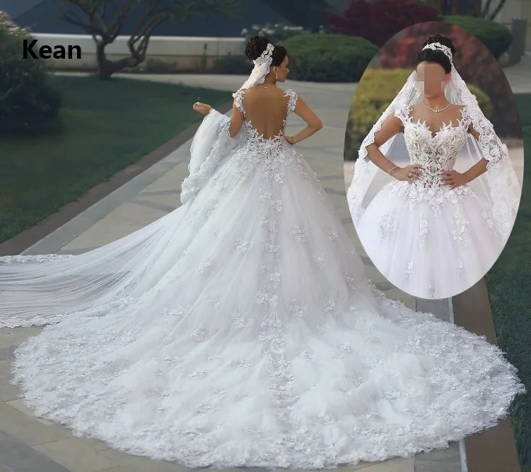 Роскошное свадебное платье со шлейфом винтажное с аппликацией из бусин vestido De Noiva