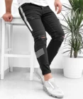 Мужские Узкие рваные джинсы, облегающие мото брюки-карандаш с принтом в полоску сбоку, джинсы 2021, уличная одежда, костюм из денима для бега, Размеры S-3XL