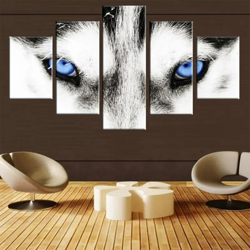 5 панелей современное художественное оформление хаски черно белая собака с