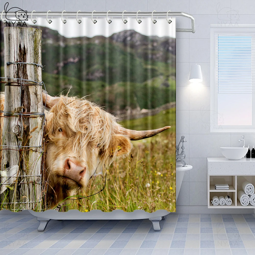 Vixm Корова печать занавески для душа камуфляж скрытый узор в черно белом с милым