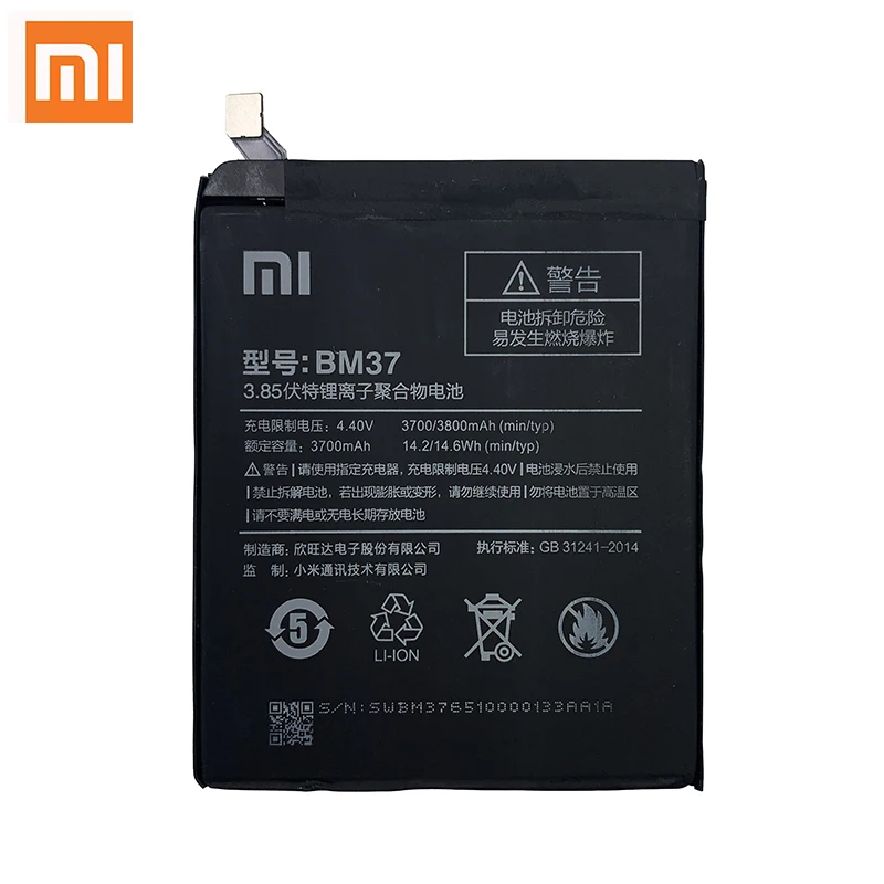 Оригинальный аккумулятор для телефона Xiao Mi BM37 Xiaomi 5S Plus Mi5S высококачественные