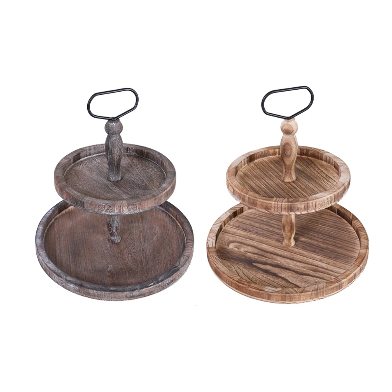 

Круглая двухслойная деревянная подставка для торта с металлической ручкой, поднос для десертного столика, витрина для кексов, стойка для дн...