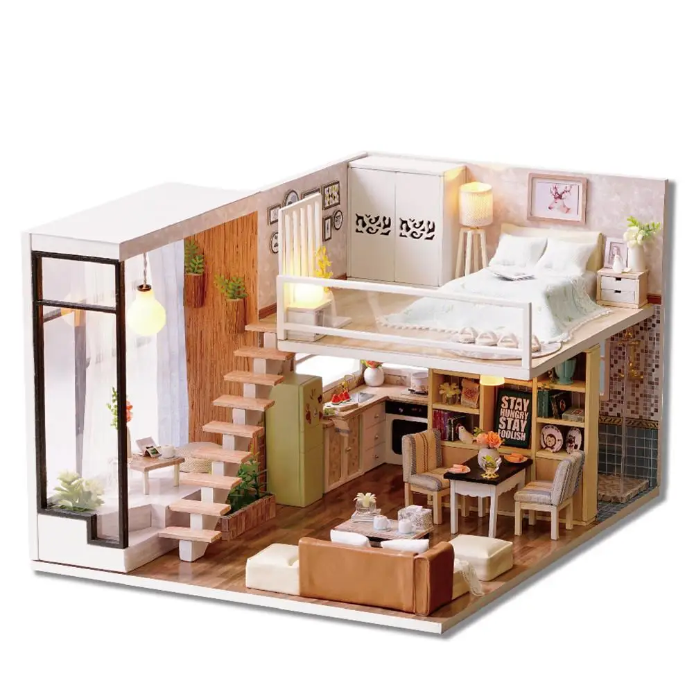 

DIY Mini House Doll Decoration Birthday Gift For Child LED Lighting Wooden House With Music Movement Creative Home Ornament