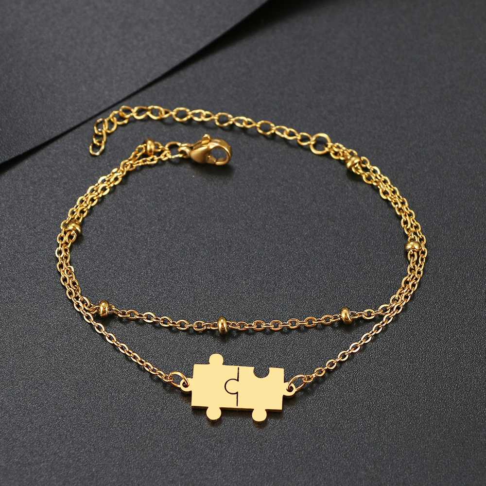 

Stainless Steel Bracelets Couple Puzzle Classic Fashion Style Bracelet For Women Fine Fashion Jewelry Wedding Party Friends Gift